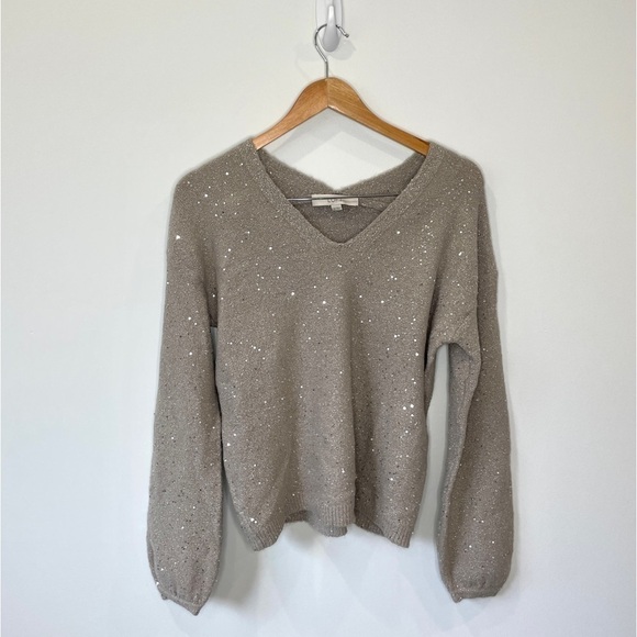 LOFT Sequin Double V Long Sleeve Sweater - Picture 2 of 8